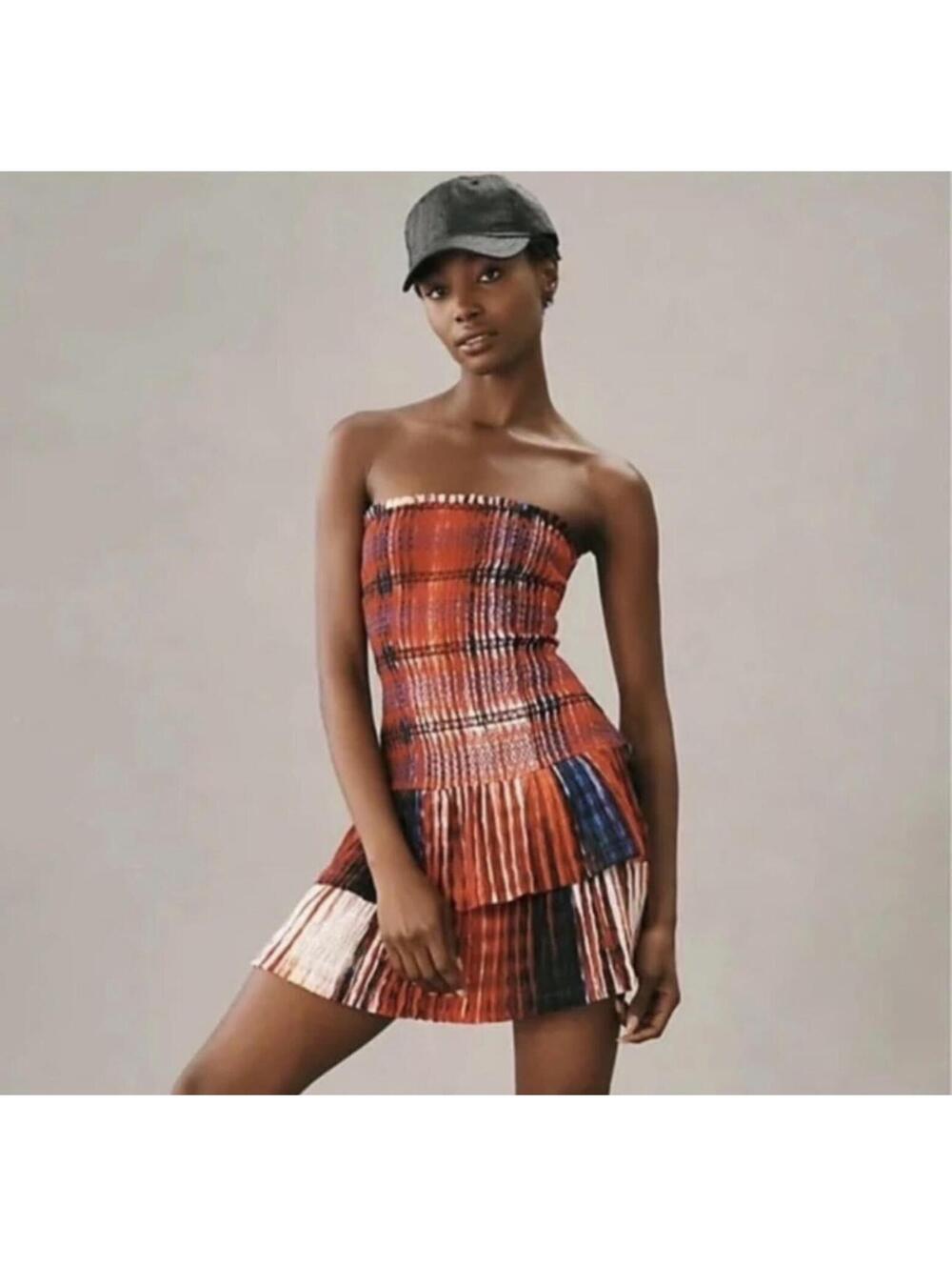 Plenty Tracy Reese Anthropologie Smocked and Tiered Vibrant Minidress NWT Size M